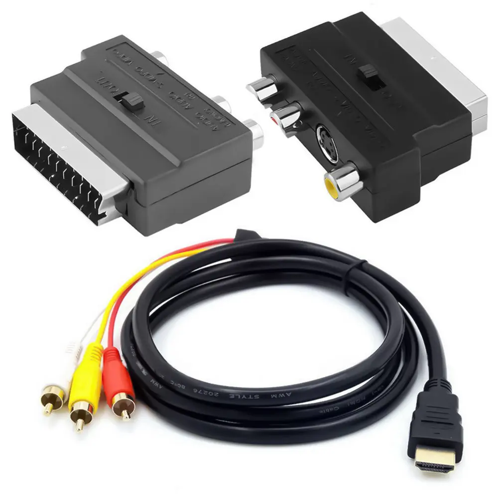 

1.5M HDTV HDMI-compatible To 3Rca Scart Two-In-One Adapter Cable Male S-Video To 3 Rca Av Audio Cable 3 Rca Phono Adapter