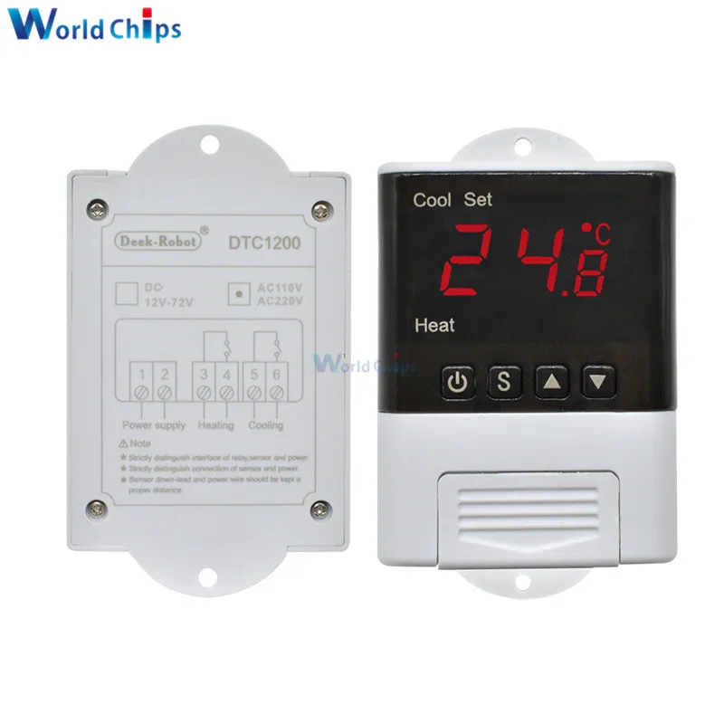 DTC-1200 AC 110V 220V LED Digital Temperature Controller Thermostat Thermometer Microcomputer Computer Cool/Heat Mode | Электронные