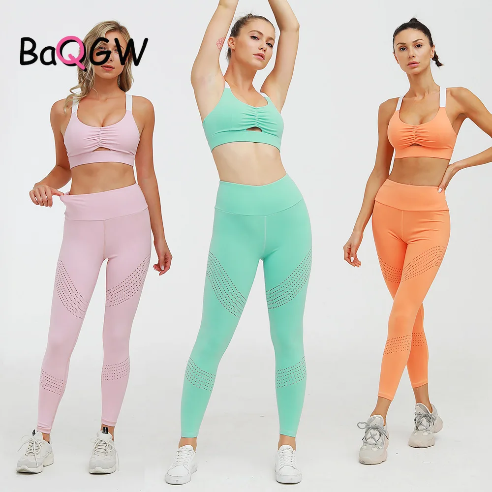 

BaQGW Women Seamless Knitting Yoga Set Solid Color Hollow Out Backless Push Up Breathable Corset Leggings Gym Fitness Activewear
