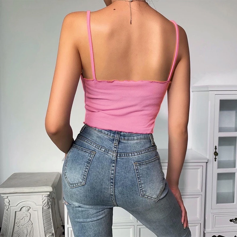 

Women Sexy Casual Tank Tops Vest Sleeveless Sling Tops Low Collar Solid Slim Streetwear Casual Tight Button Femalle Chic Tops