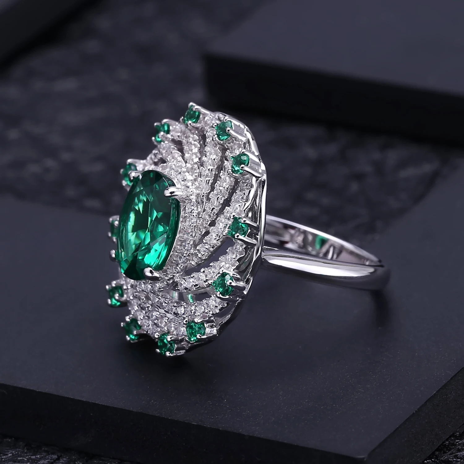 GEM'S балет, роскошный нано изумрудно-зеленый винтажный комплект ювелирных изделий, 925 пробы, серебряное кольцо, серьги, кулон, наборы для женщин, хорошее ювелирное изделие