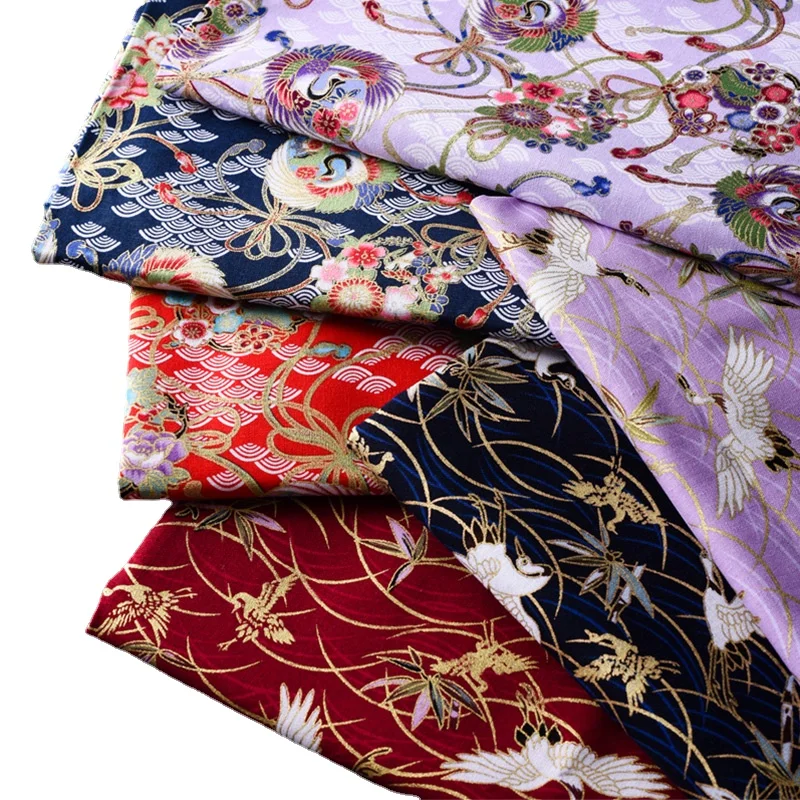 

Width 59'' Pure Cotton Bronzing Cloth By The Half Meter For Cheongsam, Japanese Calico And Chinese Style Hanfu