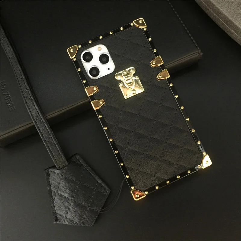 Black with Lanyard Роскошный квадратный чехол в клетку для iphone 11 PRO XS MAX X XR 6 6S 7 8 чехол для телефона s для samsung S10 Lite S10E S8 S9 Plus Note 10 9 - Цвет: Black with Lanyard
