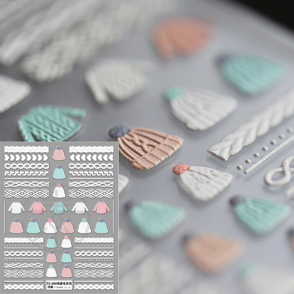 

Winter Sweater Design Nail Sticker Art Decoration 3D Water Slide Decals Acrylic Engraved Back Gule Manicure Tips Tools NEW