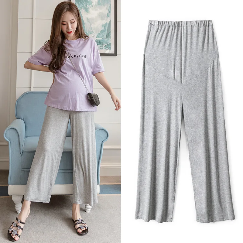 

Летние тонкие хлопковые широкие брюки для беременных женщин свободные брюки для беременных поддерживают живот Высокая талия полноразмерн...