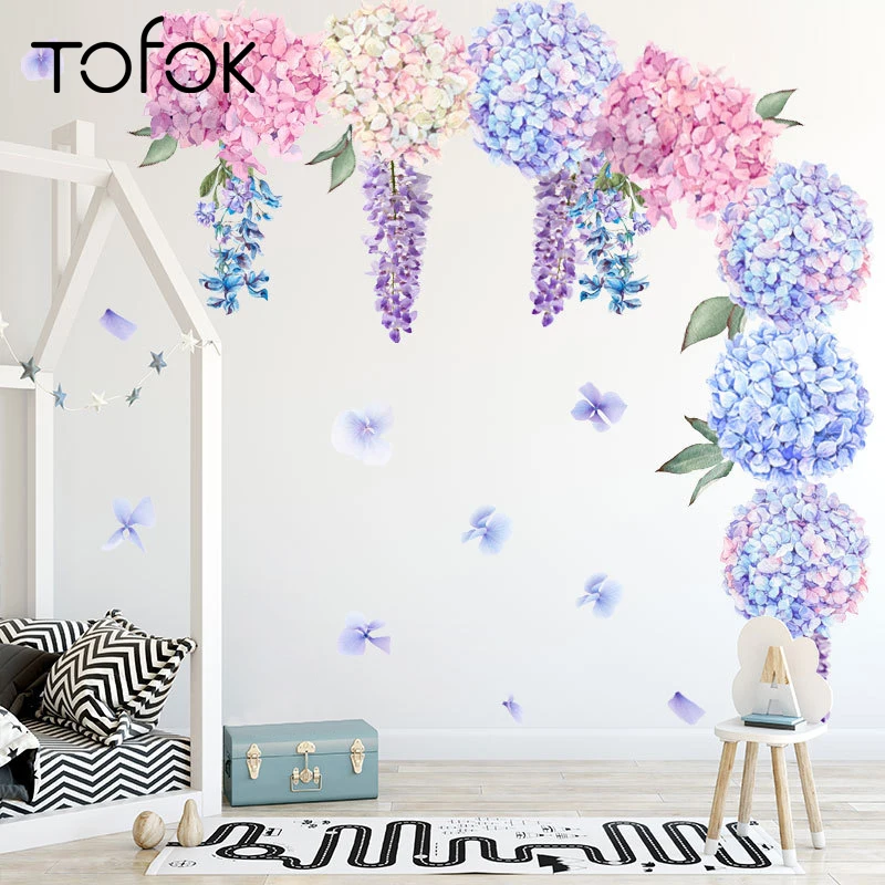 Tofok Розовые Настенные наклейки с гортензией DIY Романтические цветы