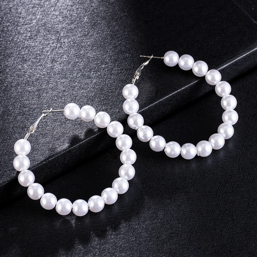 Женские серьги пусеты с большим жемчугом модные искусственным в богемном стиле