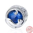 Бусина-Шарм синего цвета, из серебра 925 пробы