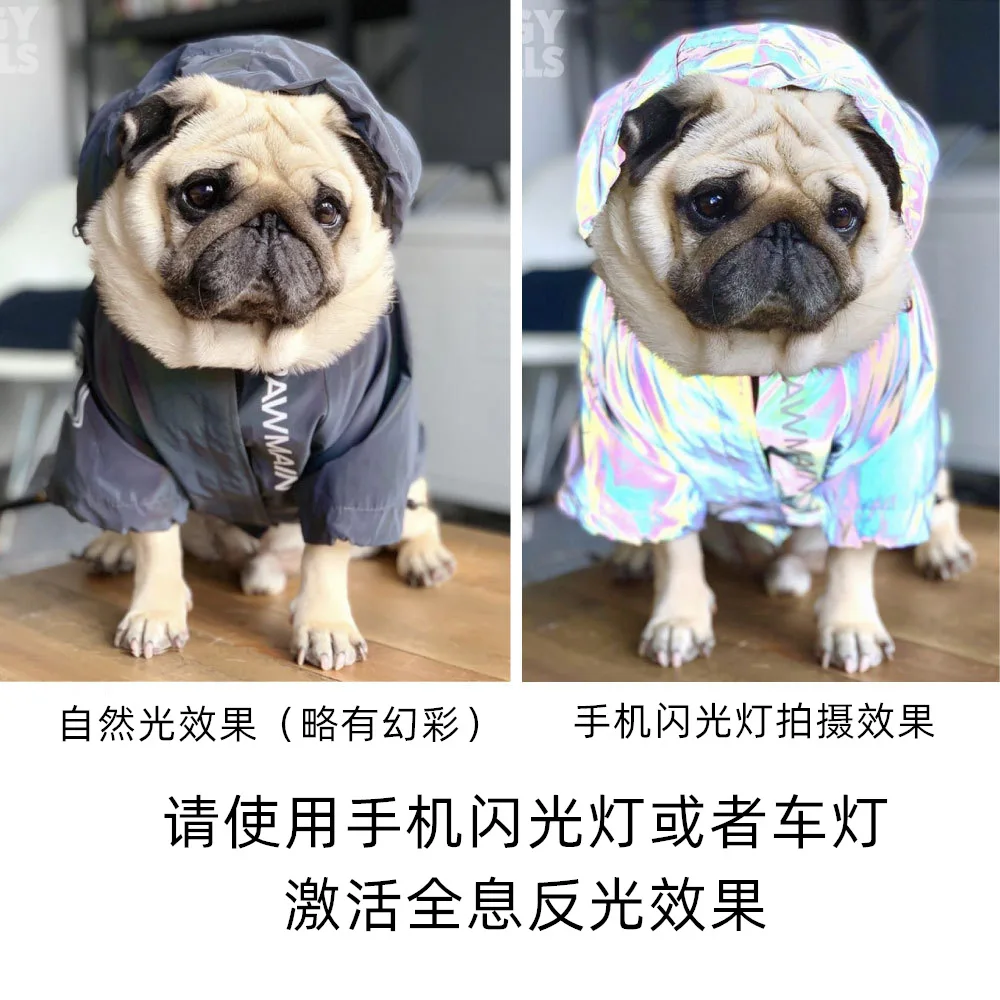 

Dog Reflective Hoodie Waterproof Dazzling Jacket for Pet Luminous Colorful Safety Coat for Night and Day Adjustable Warm