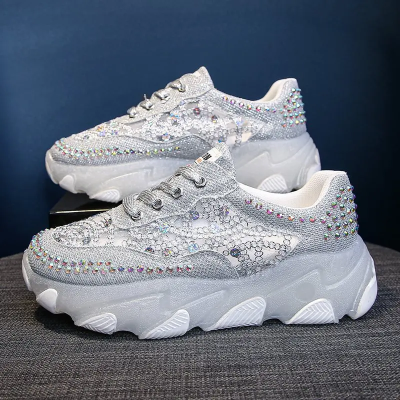

Breathable Diamond Shoes for Women 2021 Summer Fashion New Lace Jelly Thick Soled Women's Sports Shoes Casual Shoes