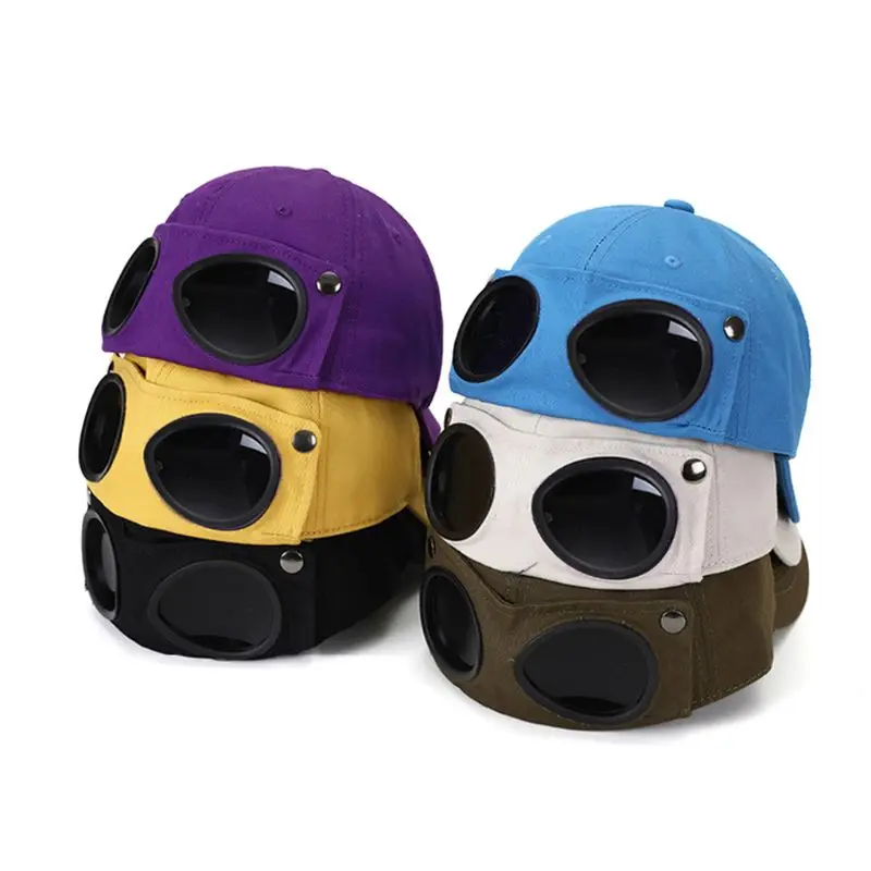 Adult Novelty Pilot Glasses Goggles Baseball Cap 2 in 1 Harajuku Hip Hop Vintage Sunglasses Outdoor Sunscreen Peaked Hat