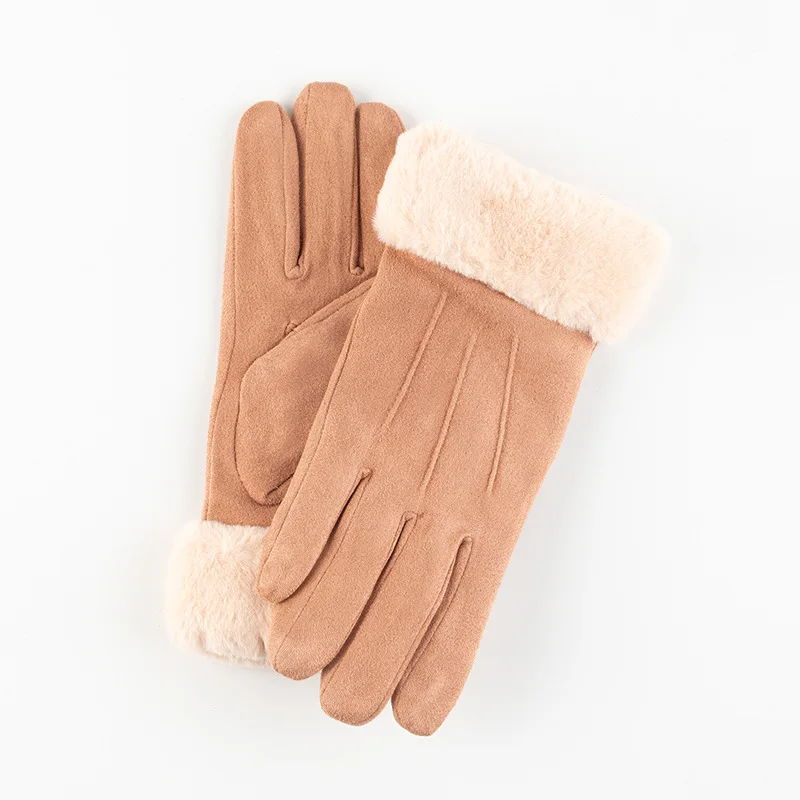 C04Khaki Осенне-зимние женские замшевые перчатки, плотные теплые одноцветные варежки, перчатки для сенсорного экрана для женщин, Нескользящие перчатки G003 - Цвет: C04Khaki