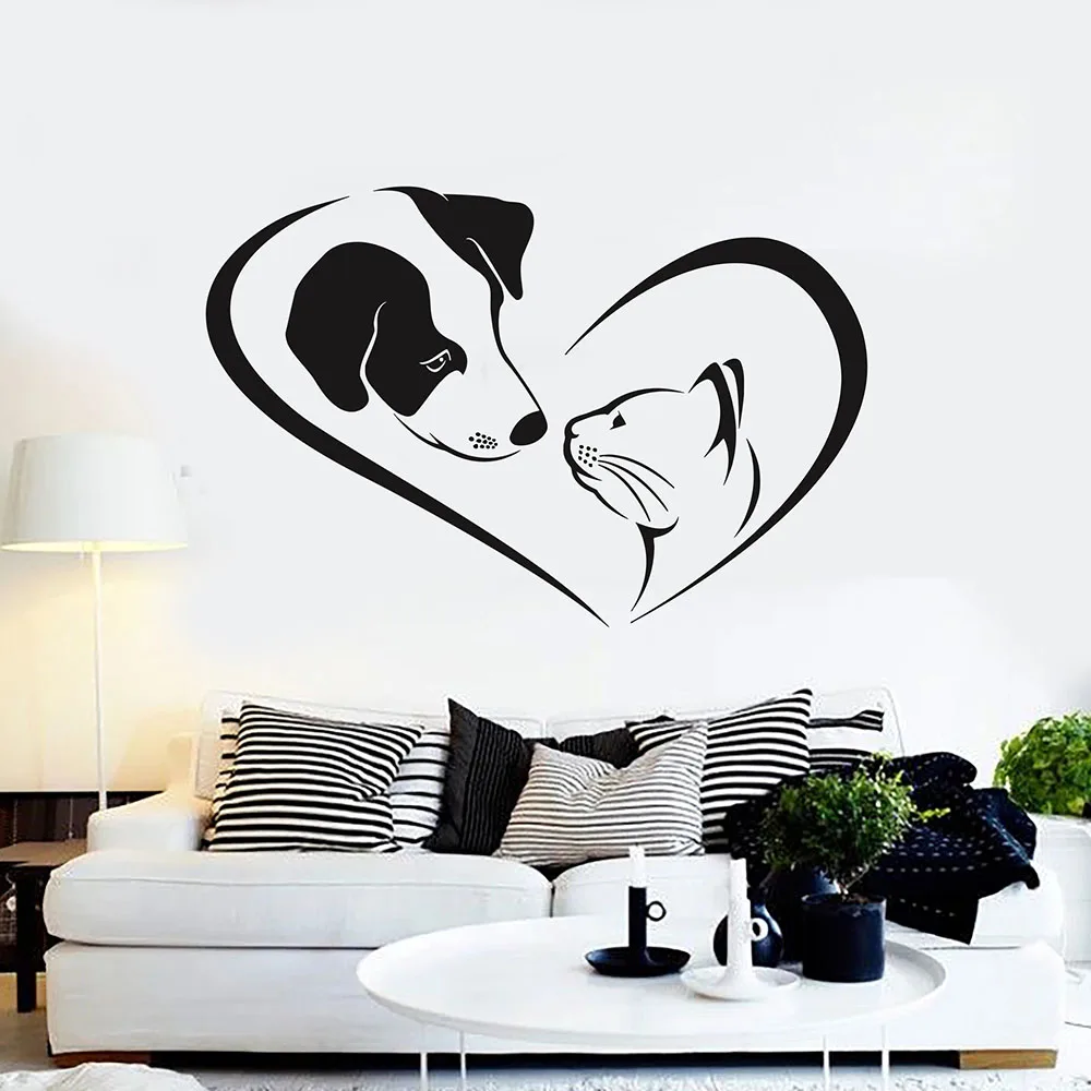 

Dog Cat Wall Decal Love Heart Friend Animal Pets Shop Veterinary Nursery House Decor Door Window Vinyl Stickers Art Mural Q483