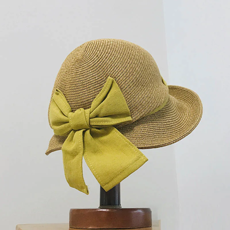 

Big Bow Foldable Wide Brim Sta Floppy Girls Straw Hat Sun Hat Beach Women Summer Hat UV Protect Travel Cap Lady Cap Female Derby