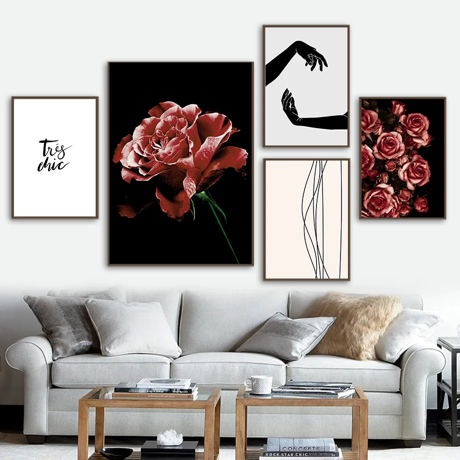 

Rose Flower Romantic Line Quote Plant Wall Art Canvas Painting Nordic Posters And Prints Wall Pictures For Living Room Decor