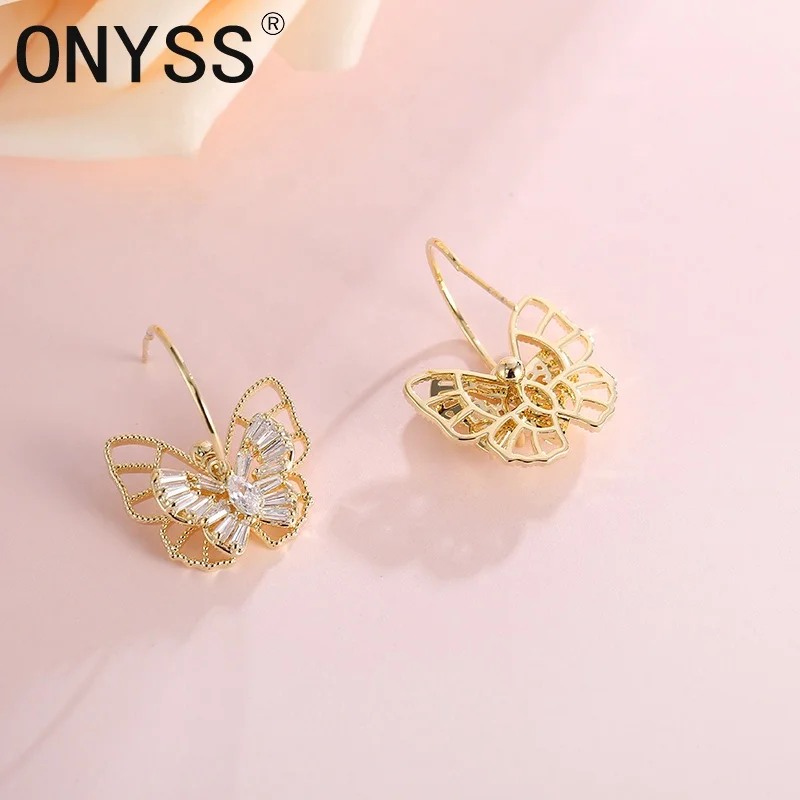 

Korean Style Women Jewelry Butterfly Hollow Out Shiny Hook Earrings 2021 Gold Jewelry