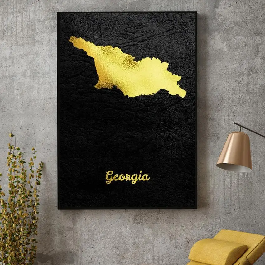 

Golden Map Georgia Canvas Painting Art Print Poster Picture Wall Modern Minimalist Bedroom Living Room Decoration