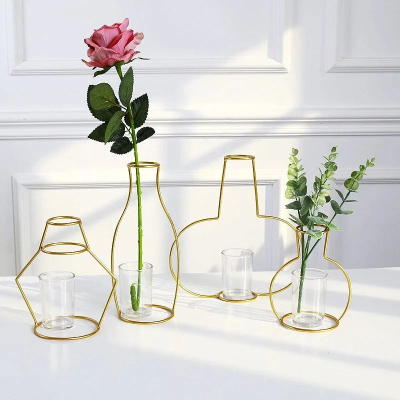 

Retro Iron Line Table Flowers Vases Nordic Decoration Home Metal Plant Holder Nordic Styles Flower Vase Home Decor 8 Shapes