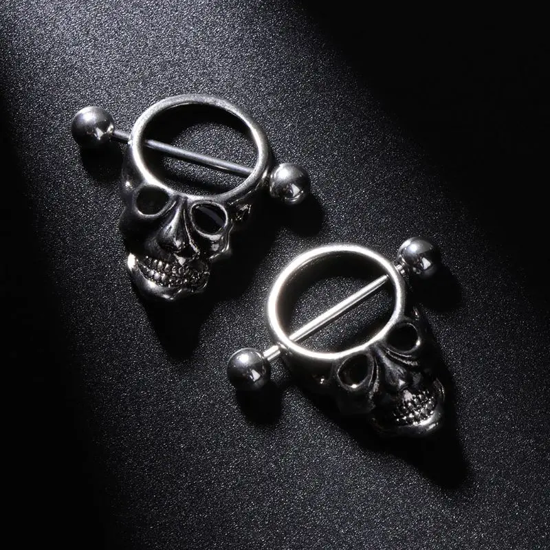 

2 шт. пирсинг для сосков для женщин, женское модное кольцо с черепом из нержавеющей стали, ювелирные изделия