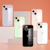 luxury gold plating love heart phone case for iphone 13 12 11 pro xr x xs max mini 7 8 plus se 2 soft tpu lens protection cover