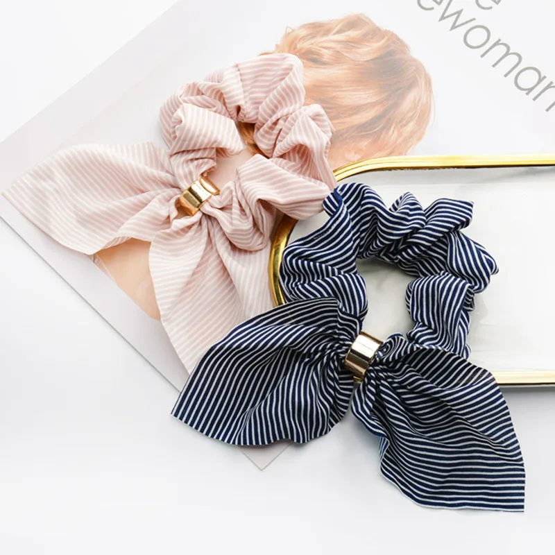 

Fashion Bowknot Scrunchie Hair Accessories For Women Elegant Stripe Ribbons Girl Tie Ponytail Holder Elastic Hair Bands Headwear