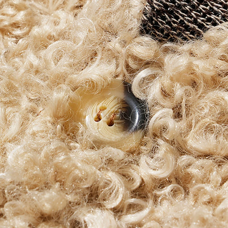 

Vintage Loose Fit Big Size Lambswool Jacket New V-neck Long Sleeve Women Coat Fashion Tide Autumn Winter 2021 1DD2374