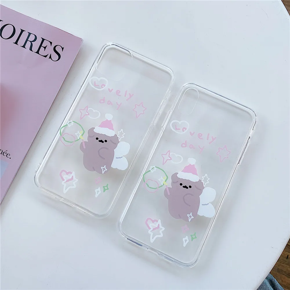 Чехол для телефона корейский милый ангел медведь английский письмо iPhone SE 2020 11 Pro Xs