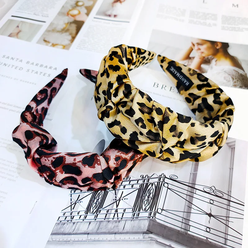 

Fashion Leopard Women's Hairband High Elastic Durable Hair Band Wide Side Cross Knot Headband For Adult Girls Headwear Turban
