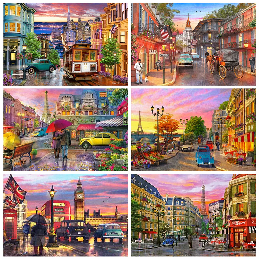 

Evershine 5D DIY Diamond Painting Street Full Square Round Diamond Embroidery Landscape Cross Stitch Town Home Decor