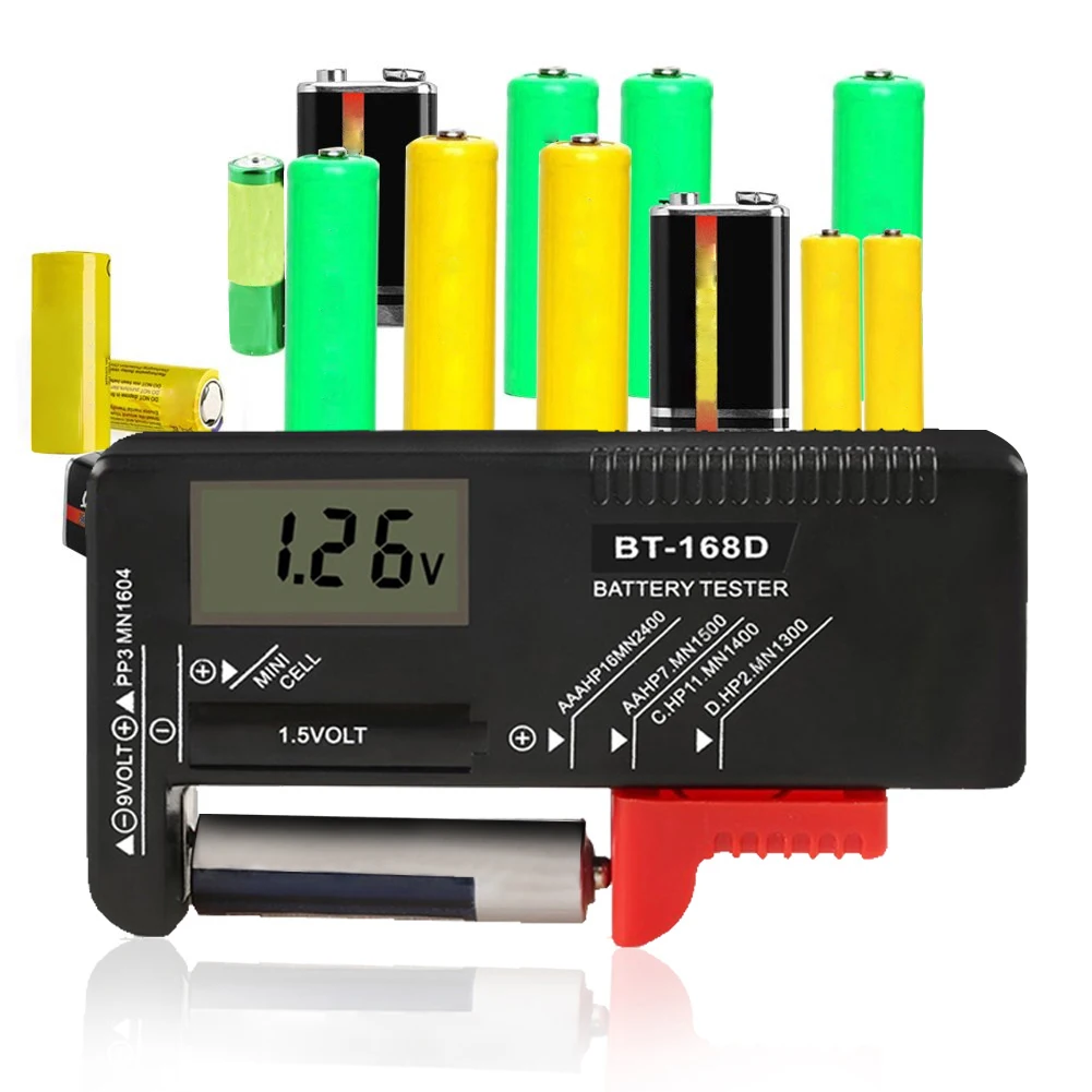 

BT168 Portable Universal Digital Battery Tester Volt Checker For AA AAA 9V 1.5V Button Multiple Size Battery Tester Checker
