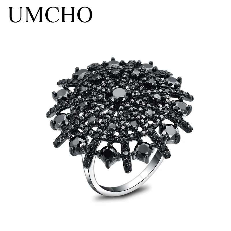 Black Spinel UMCHO драгоценный камень натуральный черный Шпинель кольцо женские Твердые 925 пробы серебряные кольца для женщин круглые Свадебные обручальные ювелирные изделия подарок - Цвет камня: Black Spinel