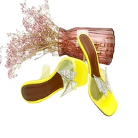 2021 spring and summer new butterfly diamond decoration transparent pvc square crystal high heel party slippers sandals