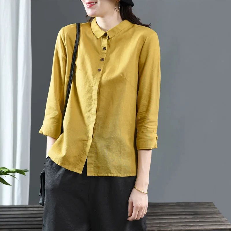 Spring Arts Style Women Long Sleeve Loose White Shirt All-matched Casual Turn-down Collar Linen Blouses Femme Solid Tops M319