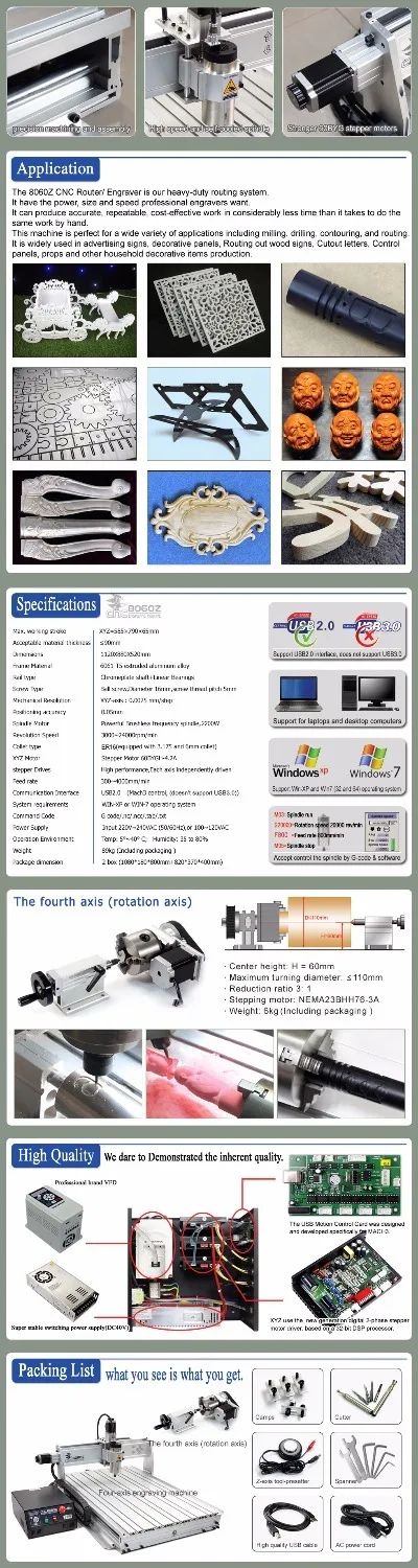 DE/EU 4 оси 2200 Вт 8060Z USB Mach3 2.2квт ЧПУ Маршрутизатор гравер гравировка сверление резка