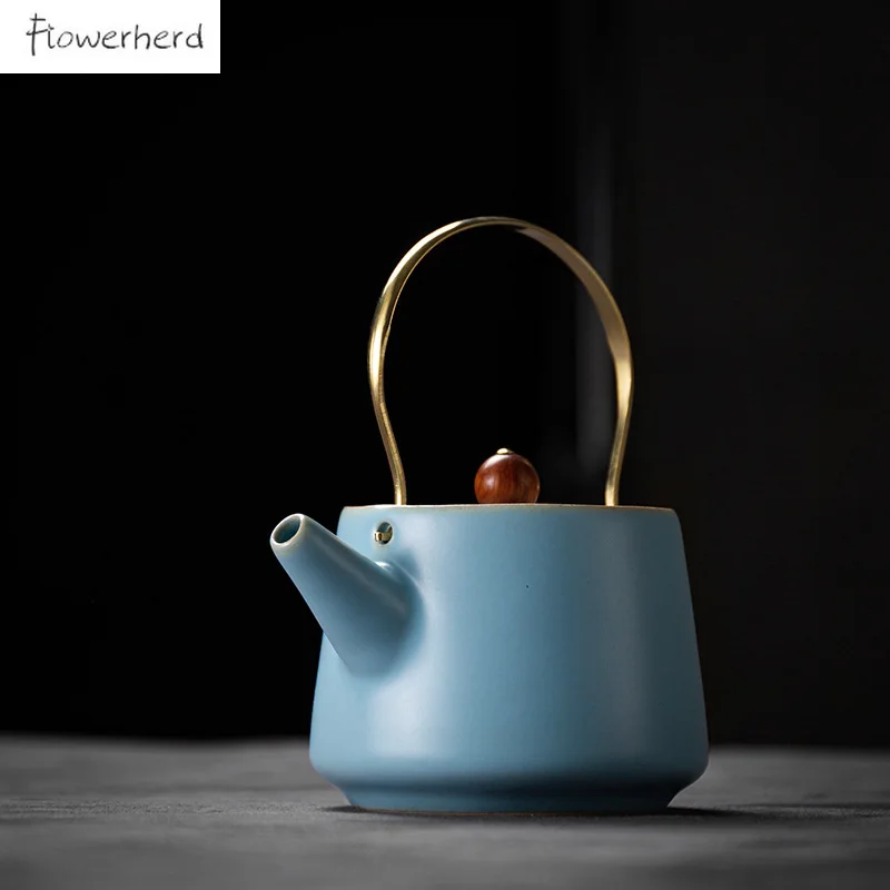 

Indigo Glaze Japanese Style Ceramic Teapot Handle Tea Pot Teaware Kung Fu Tea Set Tea Maker Household Retro Scented Tea Kettle