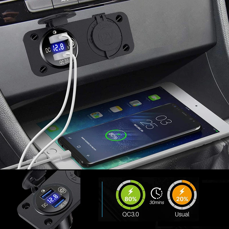 Автомобильная розетка с двумя USB-портами и светодиодным вольтметром 12 В/24 В -