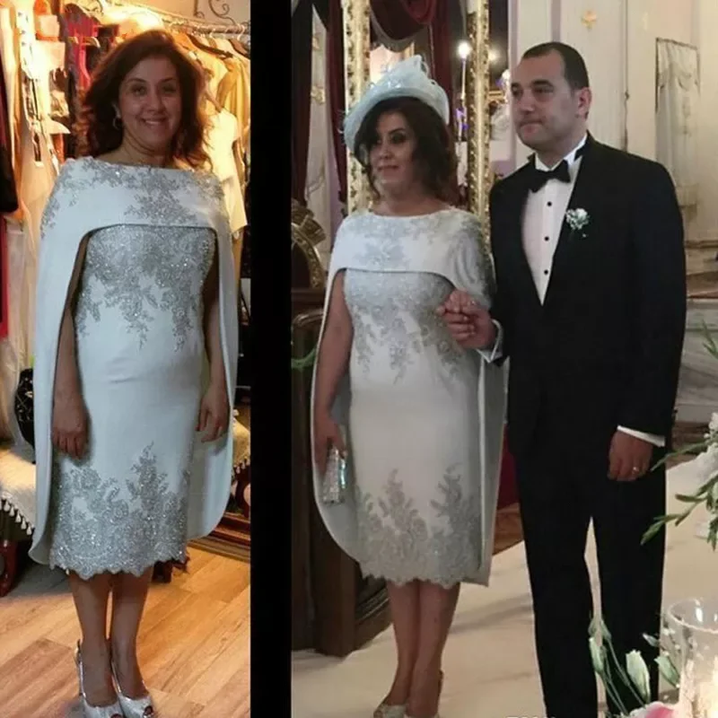 

Elegant Mother Of The Bride Dresses Appliqued With Cape Formal Groom Godmother Evening Wedding Party Guests Gowns Hot Sale