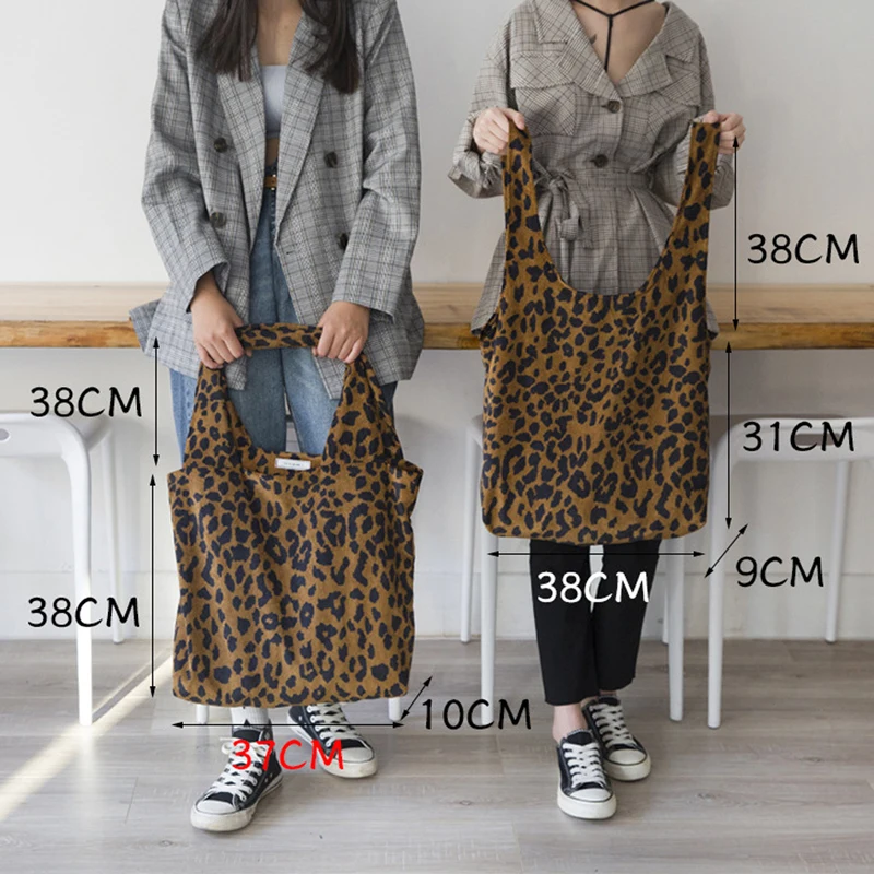 

Corduroy Leopard Print Bag Ladies Shoulder Casual Tote Shopping Bag Large capacity Handbags Totes Women