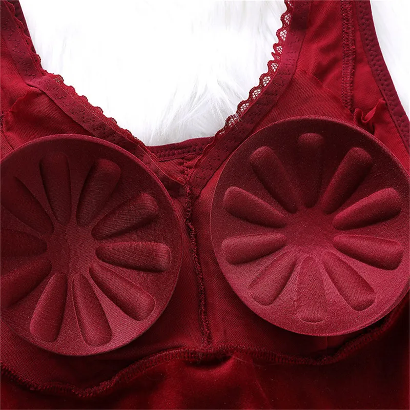 Winter Bodysuits Underwear Women Wine Red Shapewear Lace Thick Bodysuit With Cup Warm Thermal Bodys