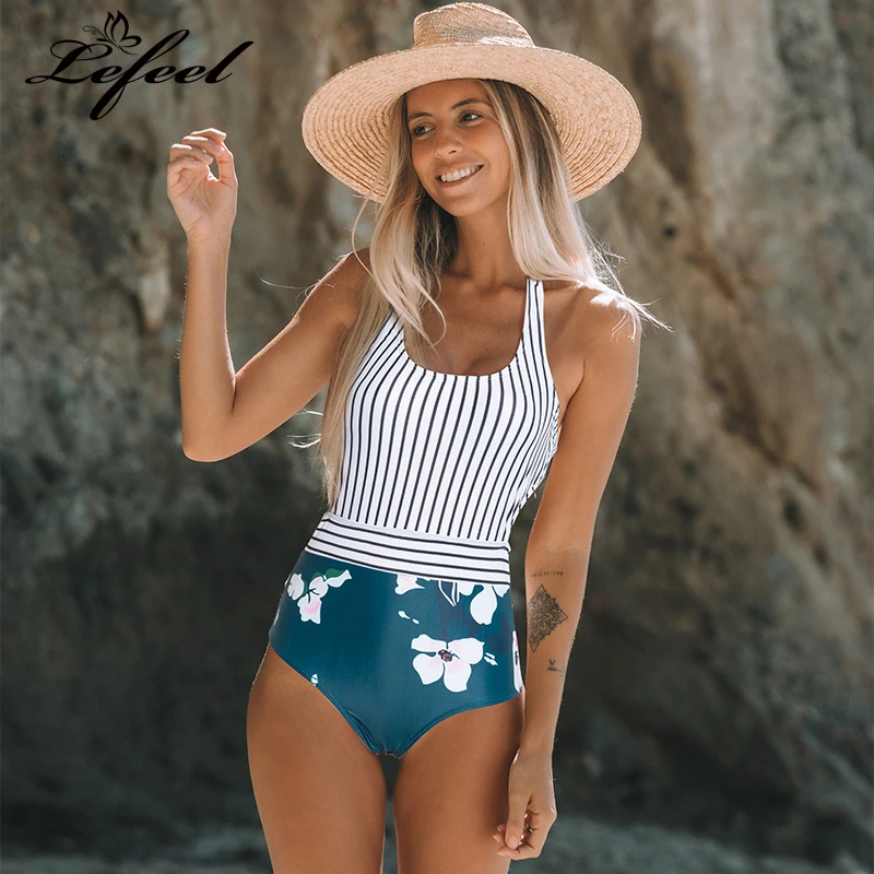 Lefeel бикини с принтом Цельный купальник Цветочный комплект 2020 сексуальный для
