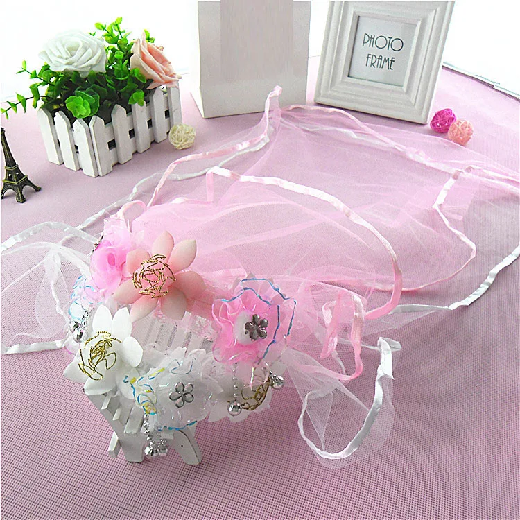 

Детский венок с вуалью для невесты, венок с цветами для девочек, свадебная гирлянда, повязка на голову вечерние праздничный аксессуар, рожде...