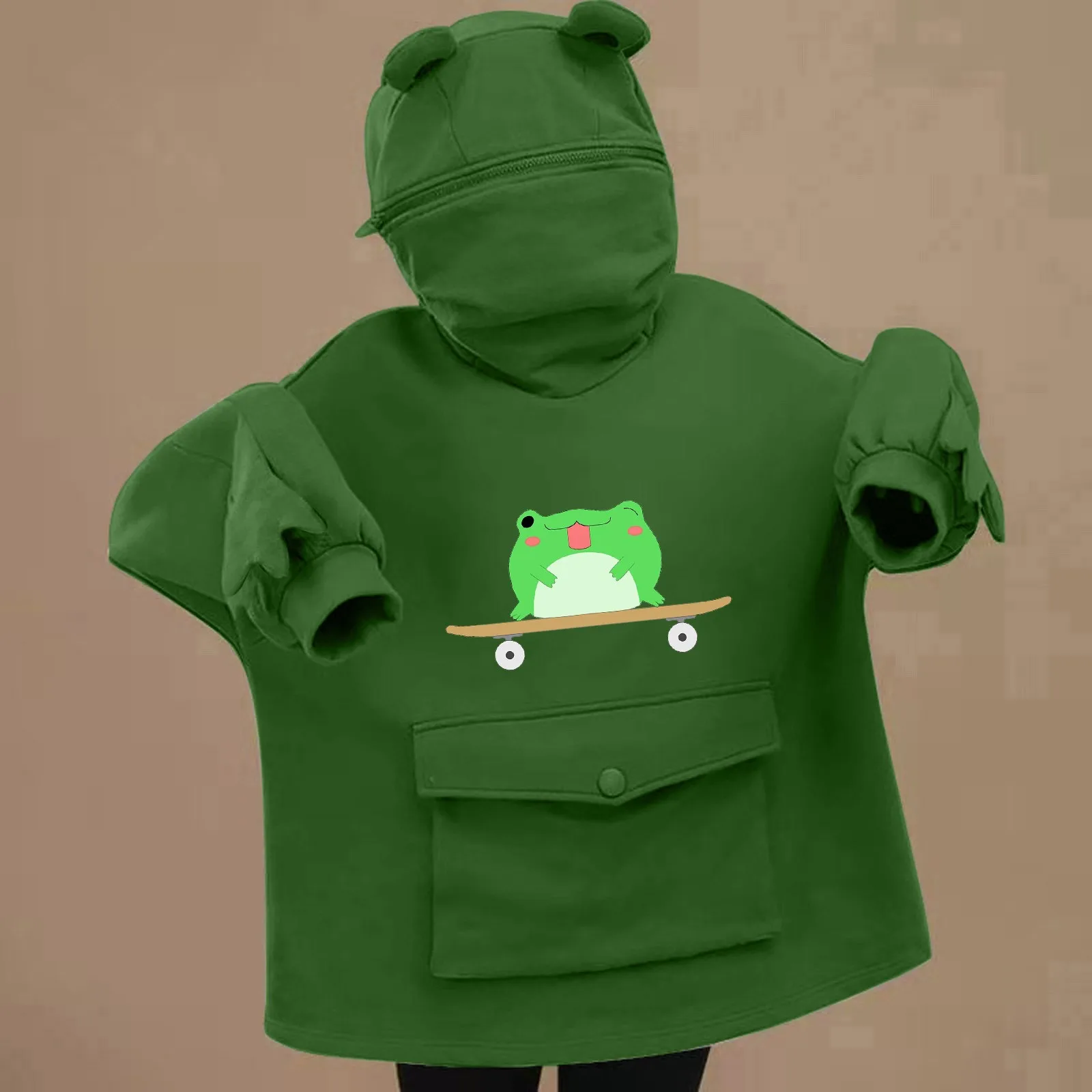 

2021 Springtime Embroidery Frog oversized Sweatshirt men and women's Hoodies Harajuku Warm Pullover Womens Korean Style Hoodie