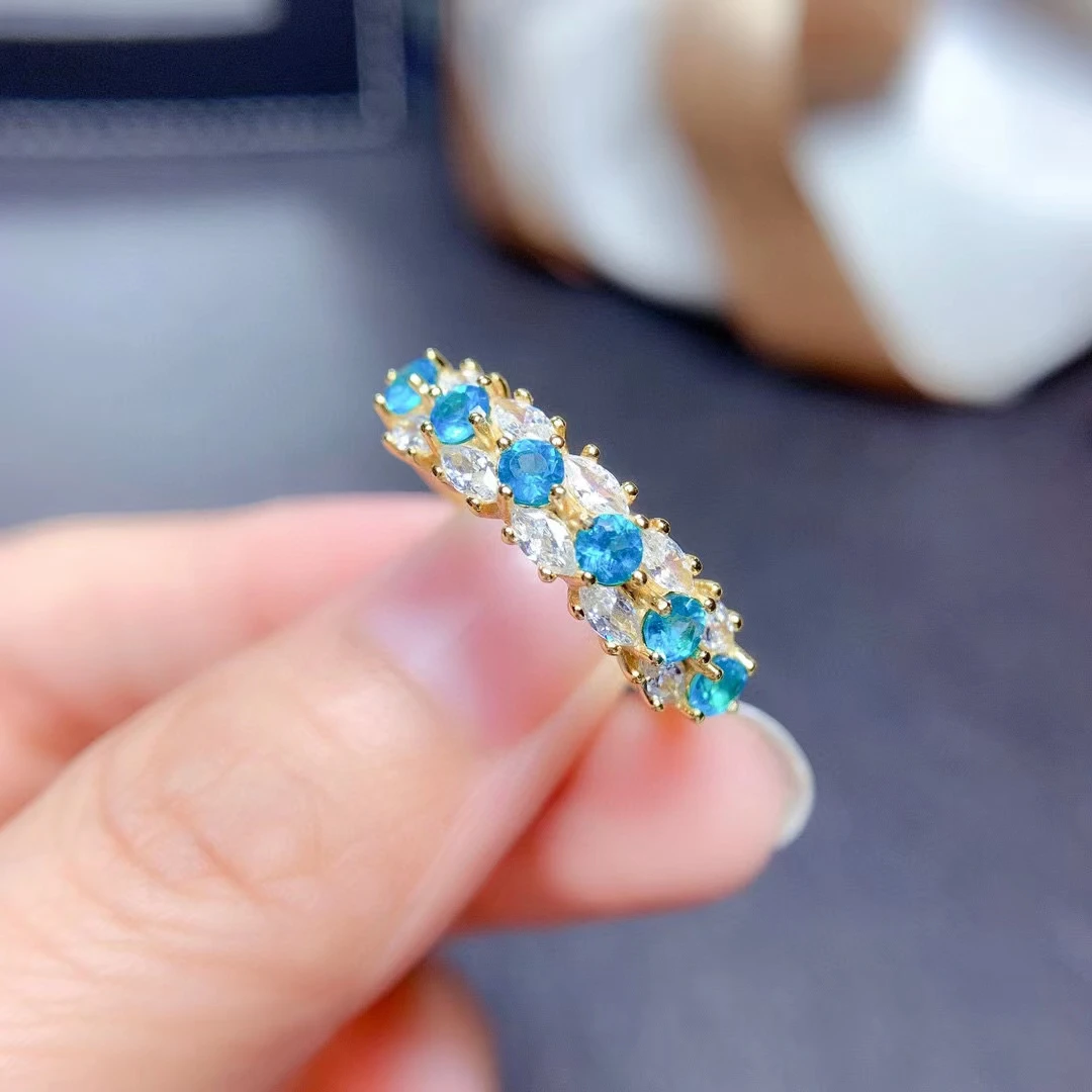 

MeiBaPJ 3 мм натуральный Апатит модное кольцо из голубого камня для женщин Настоящее серебро 925 пробы очаровательные ювелирные изделия
