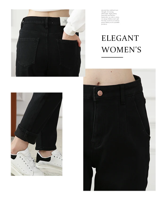 LEIJIJEANS, Новинка осени, повседневный стиль, Классические черные джинсы размера плюс, высокая талия, полная длина, хлопковые Свободные Женские джинсы-шаровары, 7356(R