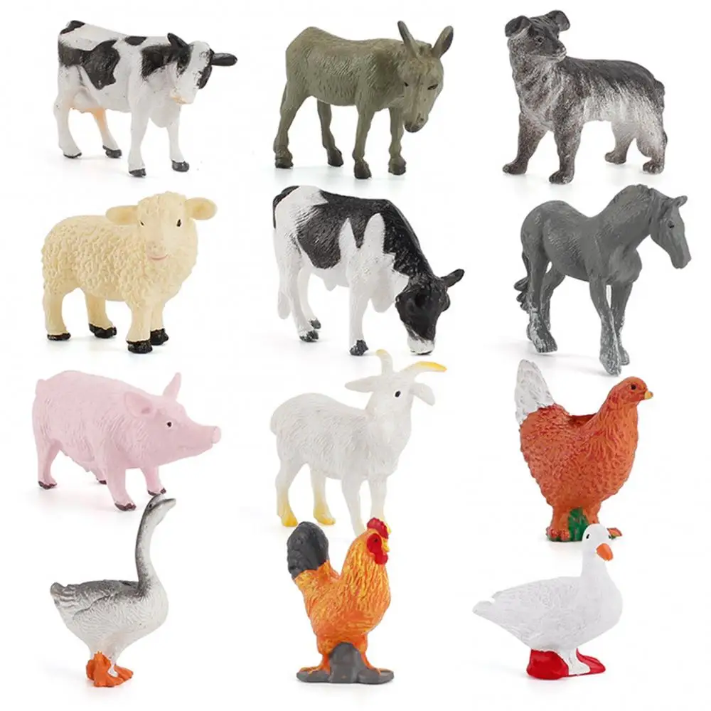 12 unids/set de dibujos animados de animales granja de aves de corral paisaje Mini ornamento jard&iacute;n decoraci&oacute;n de juguetes educativos para ni&ntilde;os regalos игрушка-1