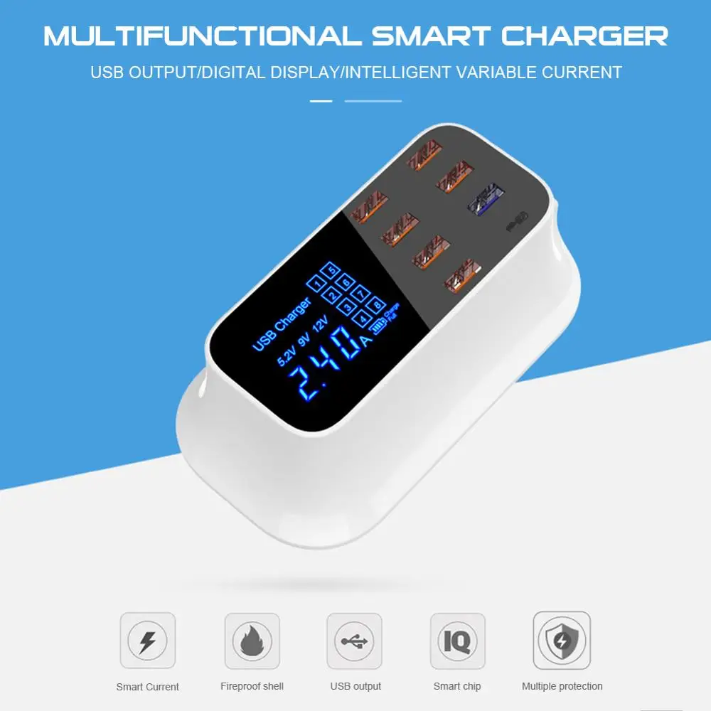 Erilles 8 портов USB зарядное устройство концентратор Быстрая зарядка 3 0 светодиодный