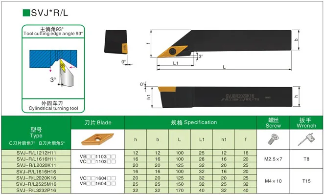 

SVJCR1616H16 SVJCR2020K16 SVJCR2525M16 External Turning Tool Holder +carbide inserts VCMT160404 VCMT160408 Metal lathe tool