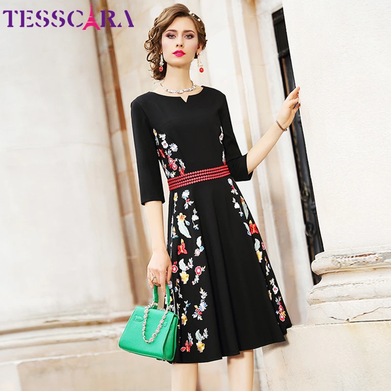 Женское элегантное платье TESSCARA с вышивкой на осень и зиму женское коктейльное