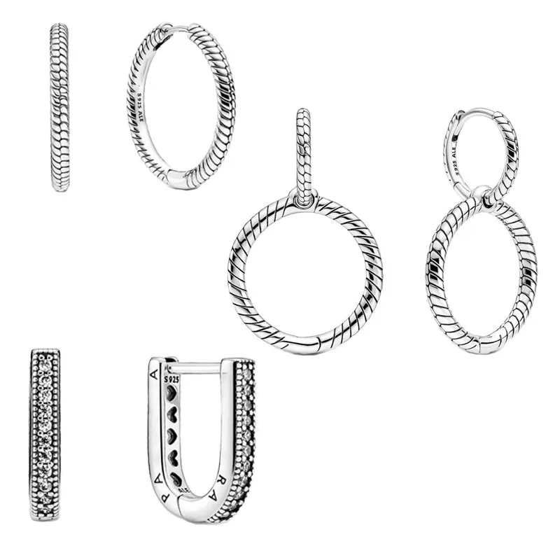 Женские серьги кольца из серебра 925 пробы со сверкающими