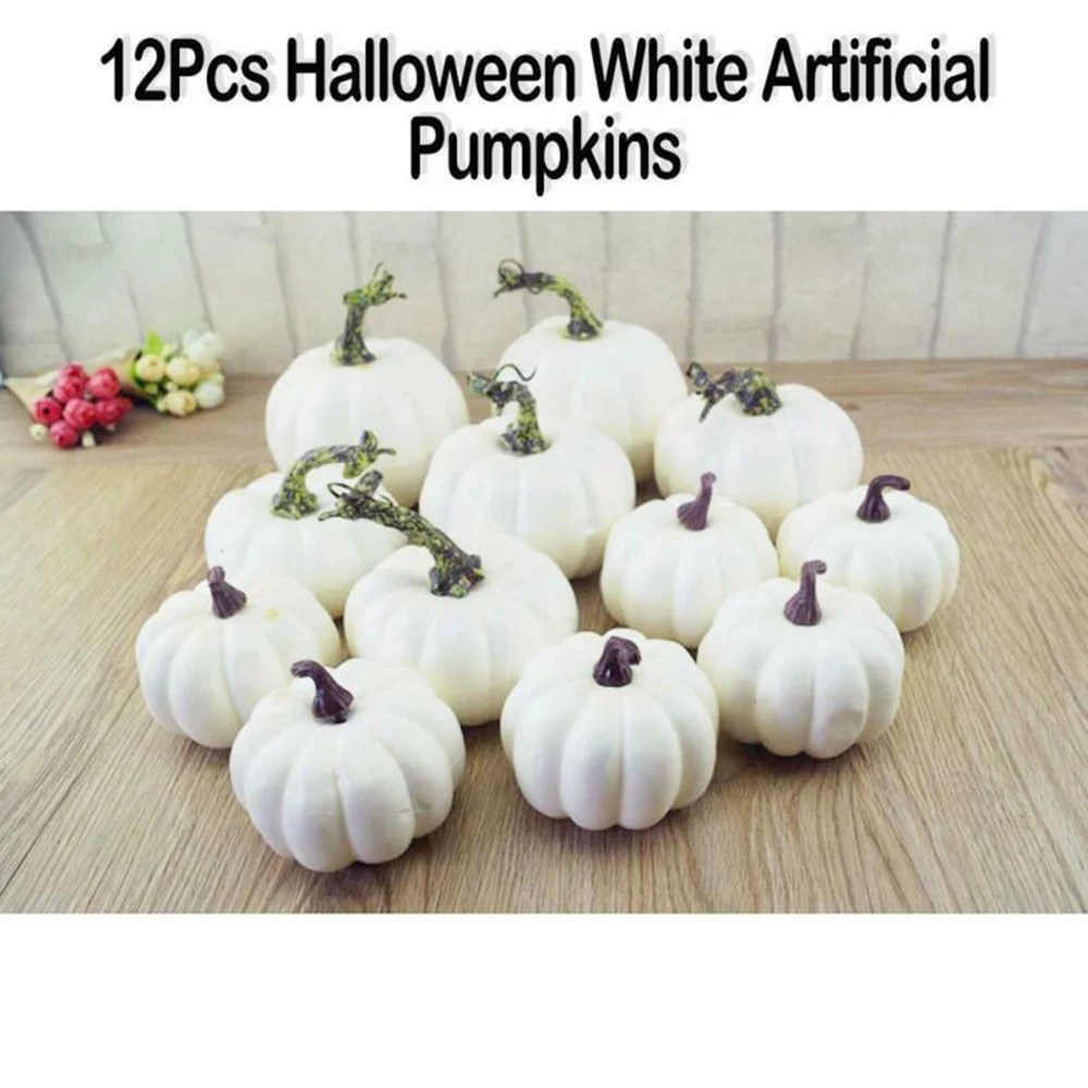 

12Pcs Halloween Artificial White Pumpkins Harvest Fall Thanksgiving Decoration